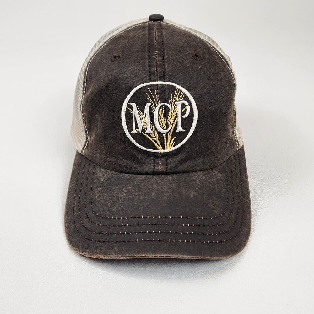 Mid Columbia Producers MCP Trucker Hat Brown Distressed Mesh Snapback Farm Coop